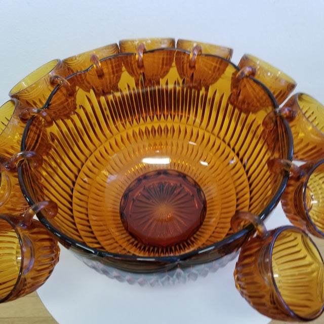 1960s Vintage Scalloped Amber Glass Punch Bowl Set of 12 Chairish