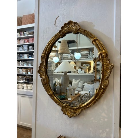 Wood Vintage Gold Leaf Carved Wood Oval Wall Mirror For Sale - Image 7 of 15