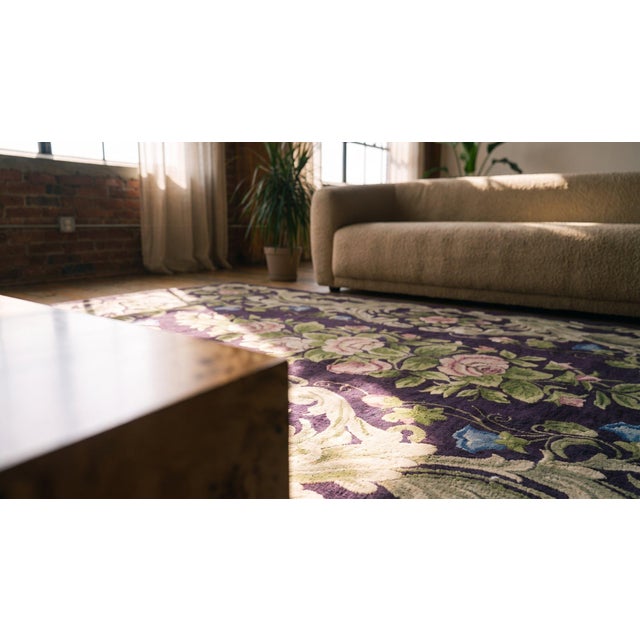 Amazing Purple Ground Color With Nice Foliate Design Antique American Hooked Rug For Sale - Image 14 of 14