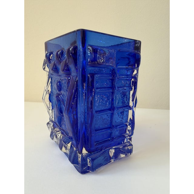 Cobalt Blue Pressed Glass Vase by Josef Schott for Smålandshyttan, Sweden, 1960s For Sale - Image 4 of 18