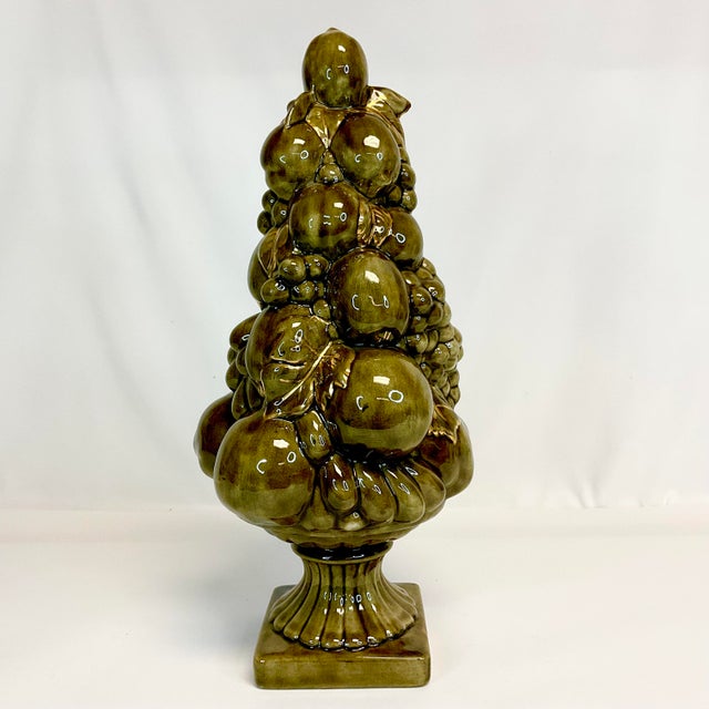 1968 Mid-Century Hollywood Regency Folk Art Trompe L’Oeil Majolica Fruit Topiary, Artist Signed For Sale - Image 6 of 12