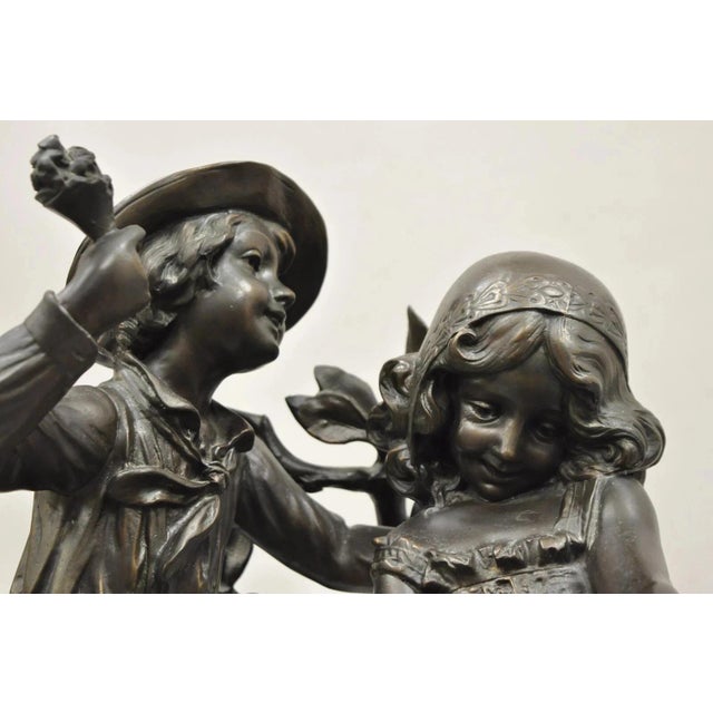 "Enjoue" After Auguste Moreau Victorian Bronze Boy and Girl Statue Sculpture For Sale - Image 12 of 12