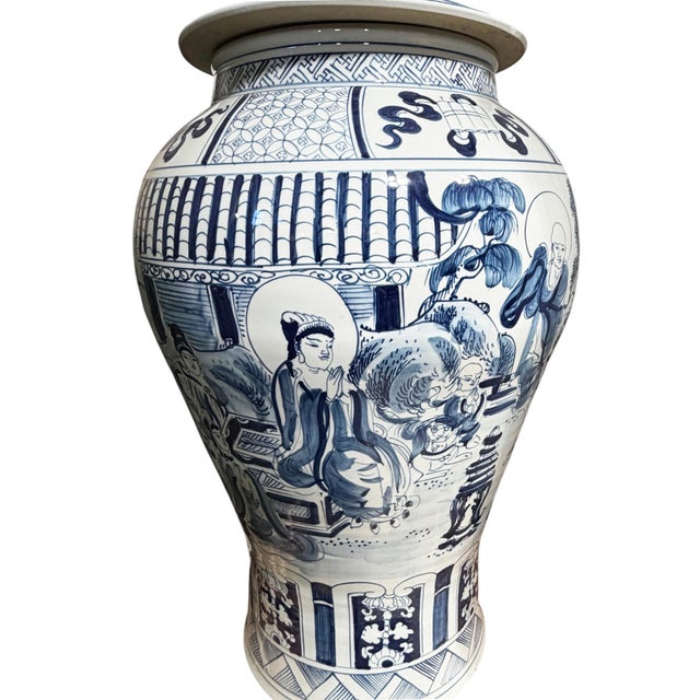 1980s Vintage Lg Chinese Blue and White Porcelain Palace Urn/ Ginger Jar 36" H For Sale - Image 5 of 14