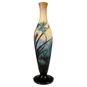 Large Art Nouveau Iris and Lily Pond Cameo Vase from Emile Gallé, France, 1906s