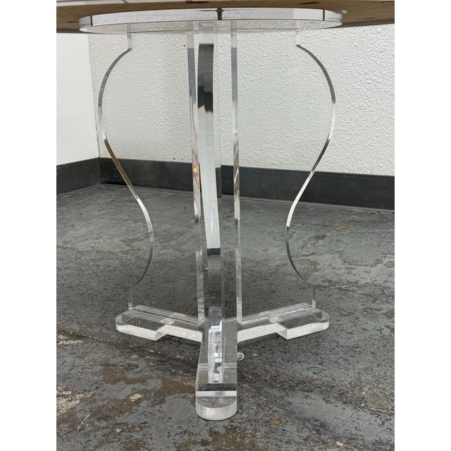 White Bespoke Round White Caesarstone Top + Lucite Pedestal Base, 42 Inches For Sale - Image 8 of 12