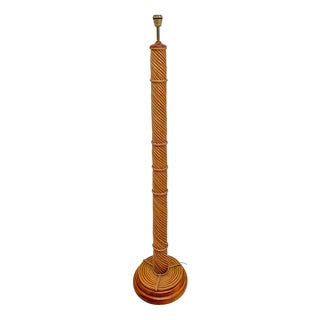 French Bamboo Reed Floor Lamp with Leather Details, 1970s For Sale