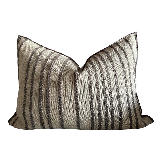 Custom French Linen Embroidered Double Sided Pillow With Insert For Sale