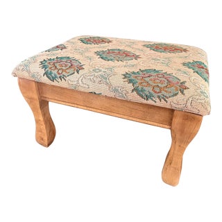 Late 20th Century Vintage Upholstered Oak Footstool For Sale