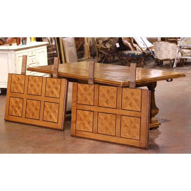 Early 20th Century French Dining Table With Parquetry Top and Two Leaves For Sale - Image 10 of 12
