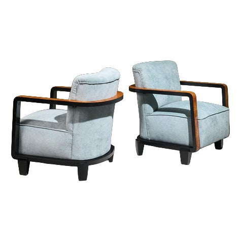 Art Deco Lounge Chairs with Burlwood and Ebonized Frames, Italy, Set of 2 For Sale