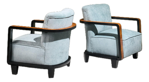 Art Deco Lounge Chairs with Burlwood and Ebonized Frames, Italy, Set of 2