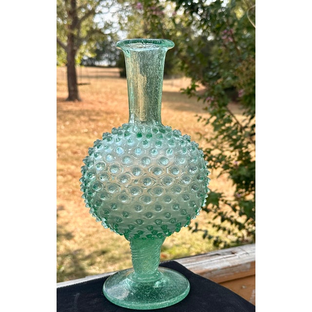 20th Century MCM Italian Empoli Green Knobbly Pedestal Vase With Uv Glow For Sale - Image 16 of 16