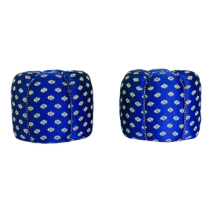 Pair of Sapphire Blue and Gold Poufs