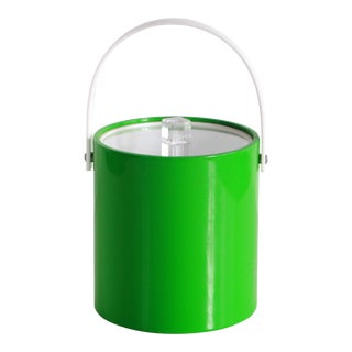 Mid Century Modern Lime Green Vinyl & Lucite Ice Bucket For Sale