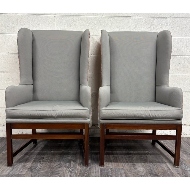 Traditional Vintage Georgian Style Transitional Style High Back Wingback Accent Chairs For Sale - Image 3 of 13