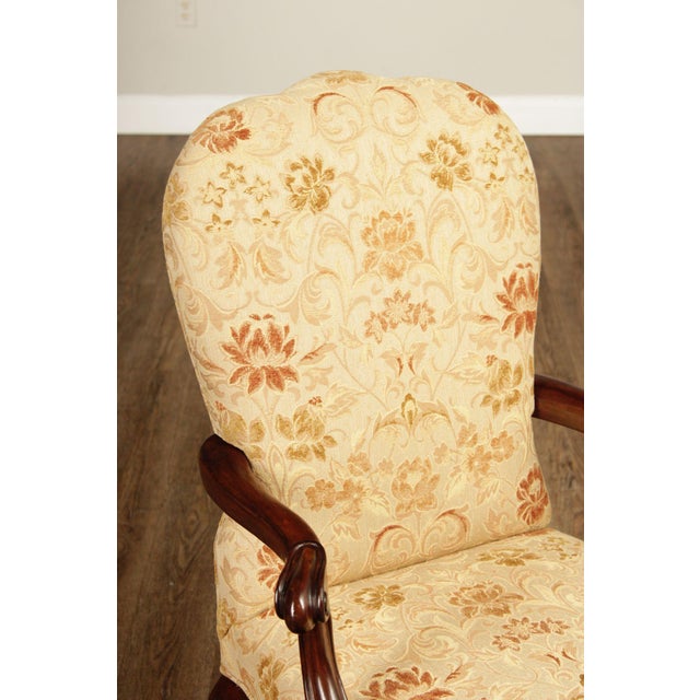 Late 20th Century Henredon Scroll and Floral Upholstered Cabriole Leg Armchairs For Sale - Image 5 of 18