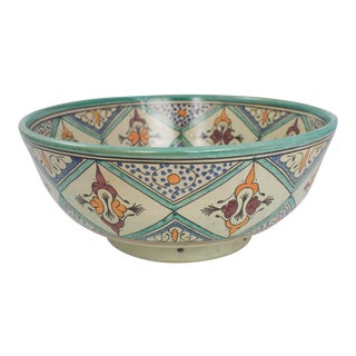 Vintage Large Moroccan Pottery Bowl For Sale