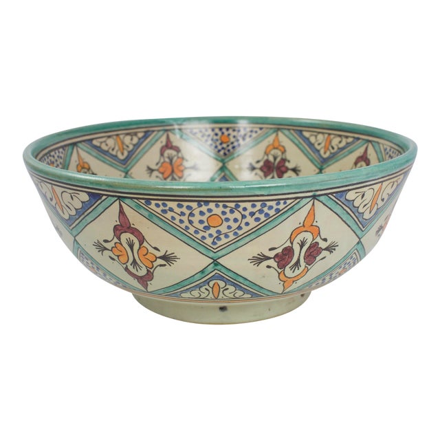 Vintage Large Moroccan Pottery Bowl For Sale