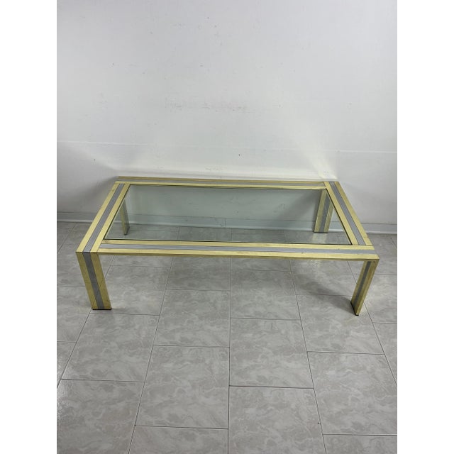 1970s Large Coffee Table in Brass and Chromed Metal, 1970s For Sale - Image 5 of 10