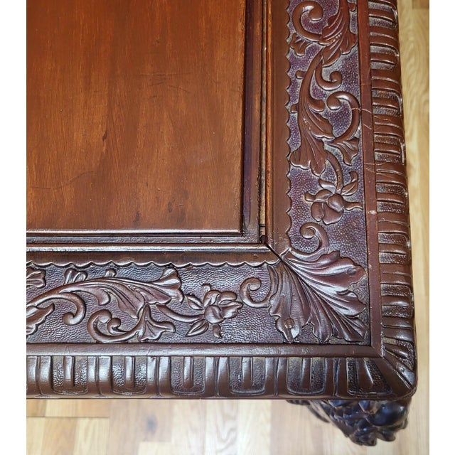 Museum 19th C Chinese Dragon Carved Mahogany Dragon Partners Desk For Sale - Image 9 of 10