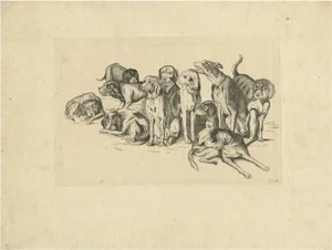After Wenceslaus Hollar, Eleven Hounds Reversed, 1646, Etching on Paper