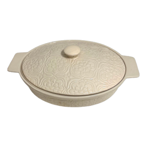 Blue Harbor Collection Cream Embossed Floral 2.5-Quart Oval Covered Casserole Dish