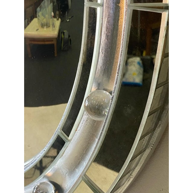 Exceptional Art Deco Round Silverleaf Convex Mirror With Mirrored and Glass Ball Frame For Sale In Philadelphia - Image 6 of 10