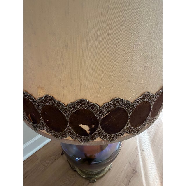 Vintage 1960's Ef & Ef Industries Cat. No. 414 Iridescent Carnival Glass Lamp With Ab Crystals & Original Shade For Sale - Image 14 of 16
