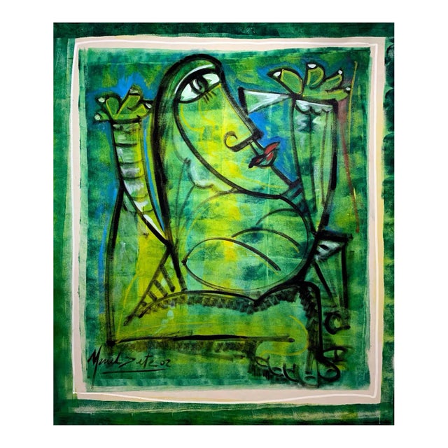 Mulher Verde, Menelaw Sete Oil on Canvas, Signed L.l. For Sale