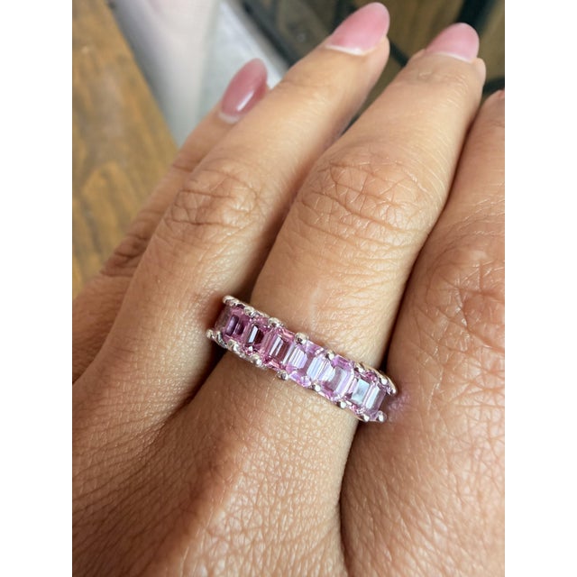 Roshe Jewels 3.44 Carat Emerald Cut Pink Sapphire Ring in 18k White Gold, Size 7 For Sale In Los Angeles - Image 6 of 8
