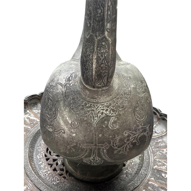 19th Century Dated Persian Qajar Tinned Copper Ewer Ablution Basin Set, Dated 1878. For Sale In West Palm - Image 6 of 18