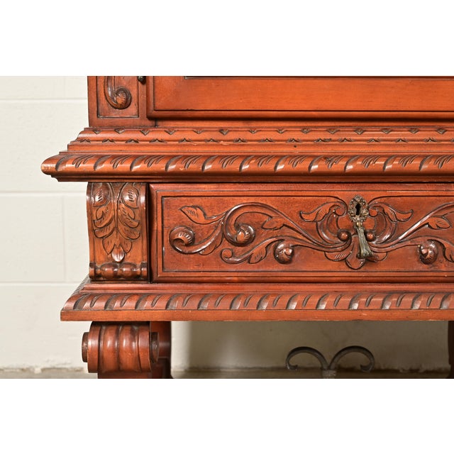 Antique Spanish Renaissance Revival Monumental Ornate Carved Walnut Sideboard or Bar Cabinet For Sale - Image 10 of 15