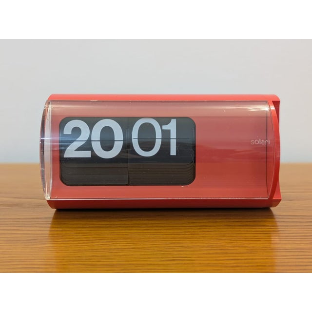 Orange-Red Clock with Digit 3 Tuning Forks from Solari Udine, Italy, 1966 For Sale - Image 13 of 13