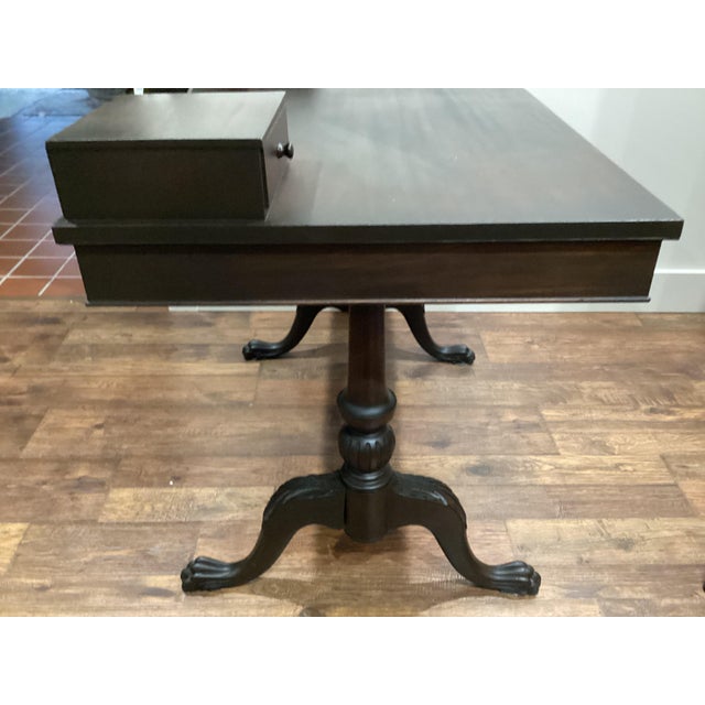1800’s Antique Art Nouveau Victorian Solid Walnut Desk Carved Feet Excellent Brown With Letter Holder For Sale - Image 4 of 18