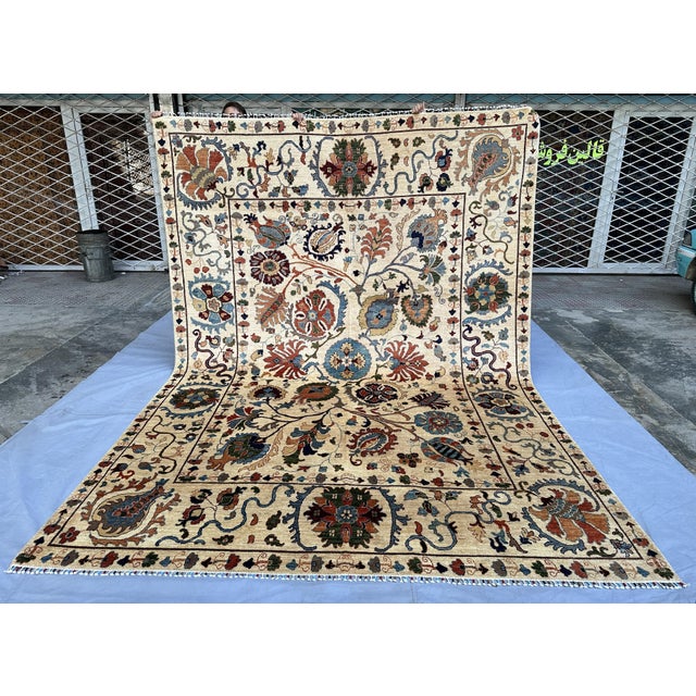 Hand-Knotted Afghan Suzani Chobi Wool Area Rug - 8'3" X 11'4" For Sale - Image 4 of 15