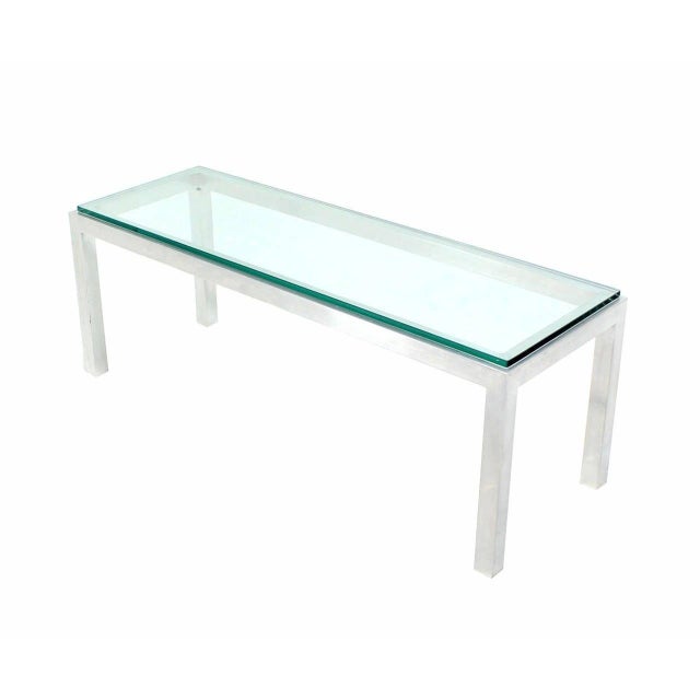 Silver Square Aluminum Profile Metal Frame Glass Top Coffee Side Table Long Rectangle For Sale - Image 8 of 8