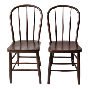 Antique Spindle Back Dining Chairs Pair