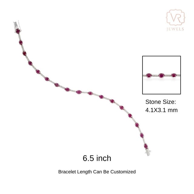 VRJewels 2.9ct Red Ruby & Diamond Tennis Bracelet in 14k White Gold For Sale - Image 11 of 16
