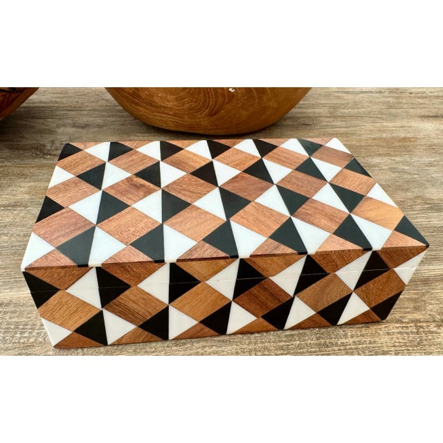 Inlaid Wood Geometric Box For Sale - Image 4 of 4