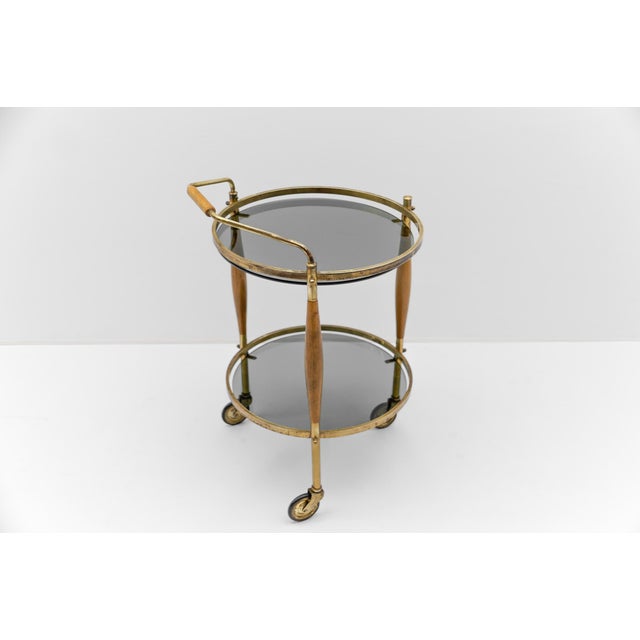 Mid-Century Modern Mid-Century Modern Regency Style Serving Trolley in Smoked Glass and Wood, 1960s For Sale - Image 3 of 12