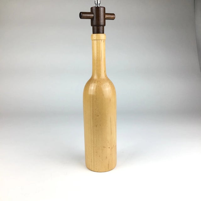 Chocolate Vintage Wood Peppermill Etched Wine Bottle Shape For Sale - Image 8 of 12