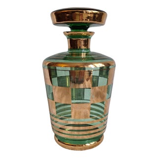Belgian Art Deco Liqueur Carafe in Green Glass, 1930s For Sale
