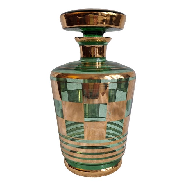 Belgian Art Deco Liqueur Carafe in Green Glass, 1930s For Sale