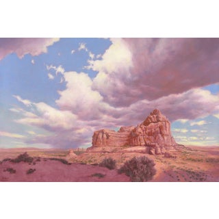 Ham Rock by Mark Harrison | Oil on linen Landscape featuring a rock formation under a cloudy sky For Sale