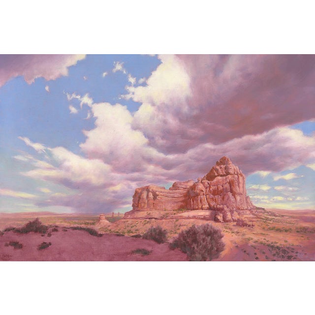 Ham Rock by Mark Harrison | Oil on linen Landscape featuring a rock formation under a cloudy sky For Sale