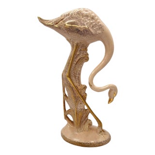 13" Tall Pottery Ceramic Beige Long-Legged Flamingo Figurine, 1970 For Sale