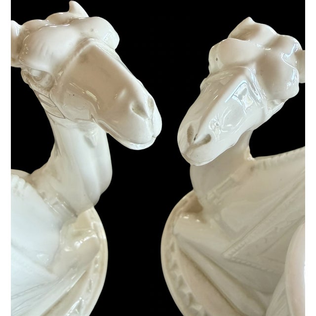 Whimsical 1970's Fitz & Floyd Ceramic Figural Camel Candle Holders PAIR 2 Kneeling Camels with double baskets fitted for a...