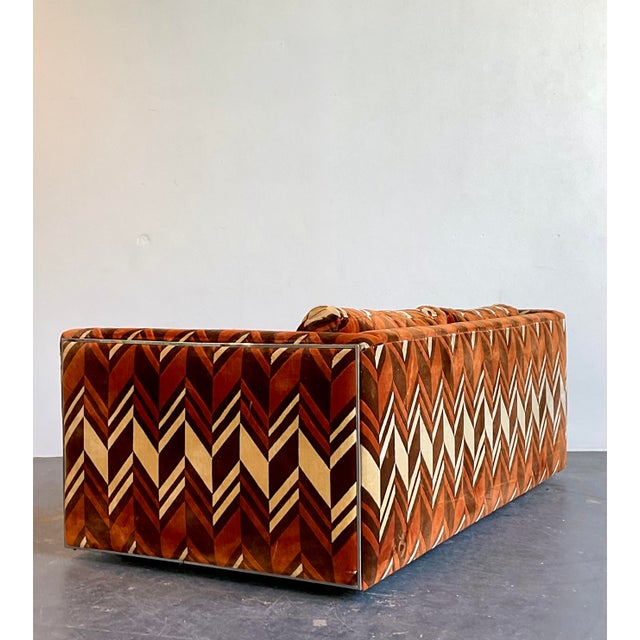 Milo Baughman for Thayer Coggin Vintage Thayer Coggin Chevron Velvet Sofa For Sale - Image 4 of 12
