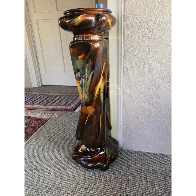 Mid 20th Century Hand Painted Ceramic Plant Stand Pedestal With Grapevines For Sale - Image 10 of 11