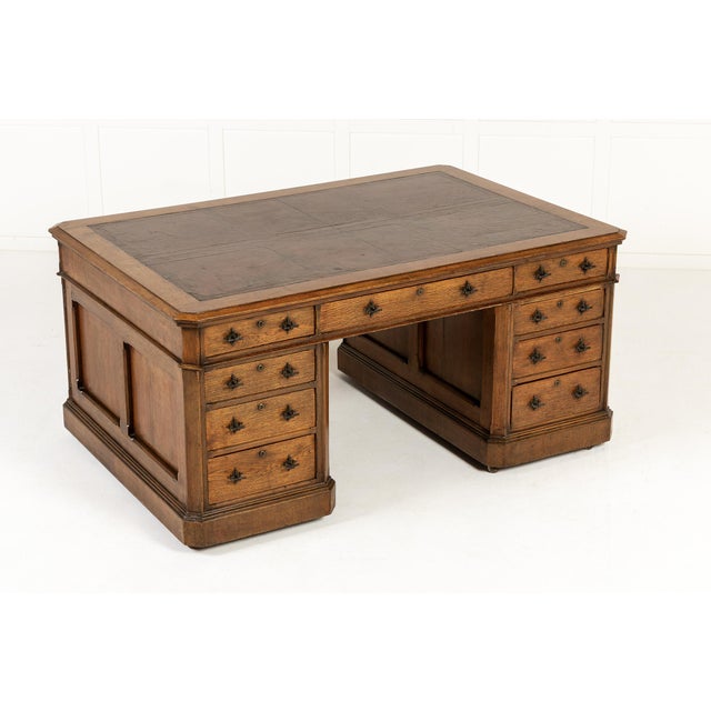Large Antique English Oak Partners Desk, 1800s For Sale - Image 10 of 10